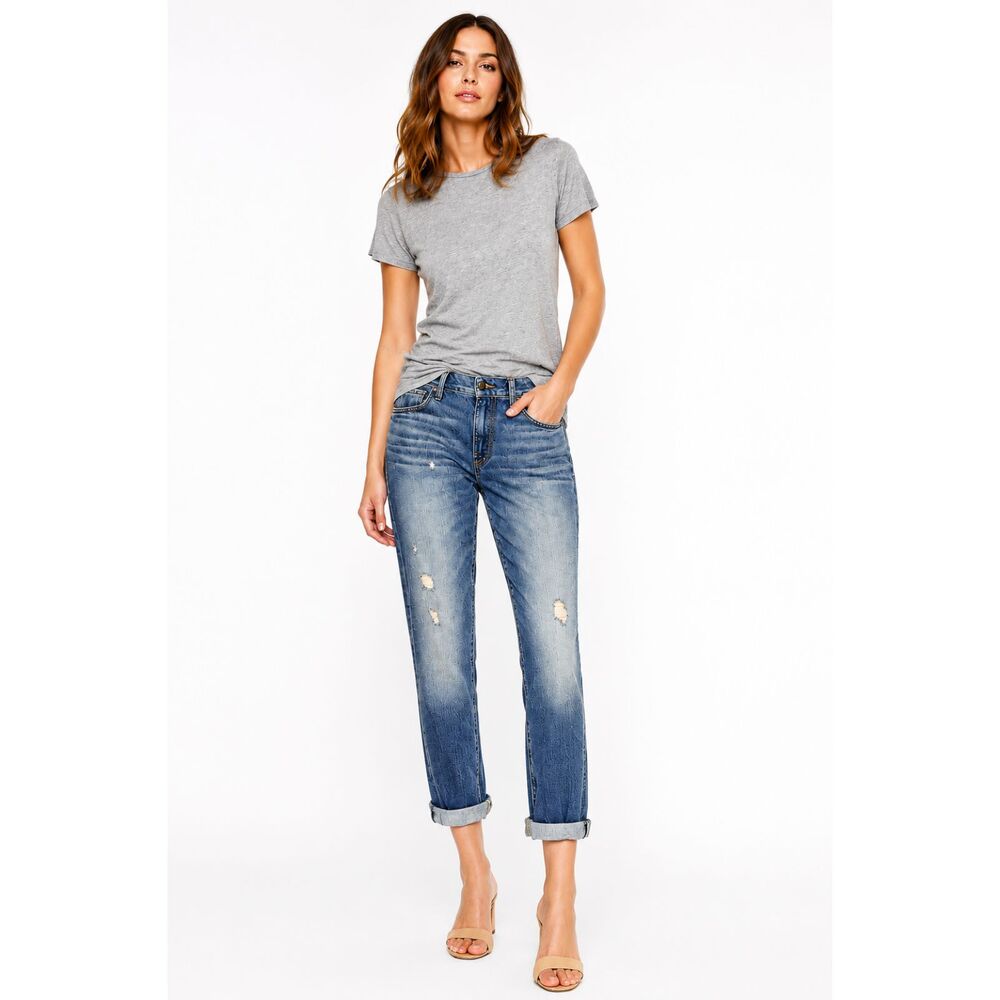 Current Elliott The Boyfriend Jeans Mason Wash Distressed Rolled Hem Size 31 NWT